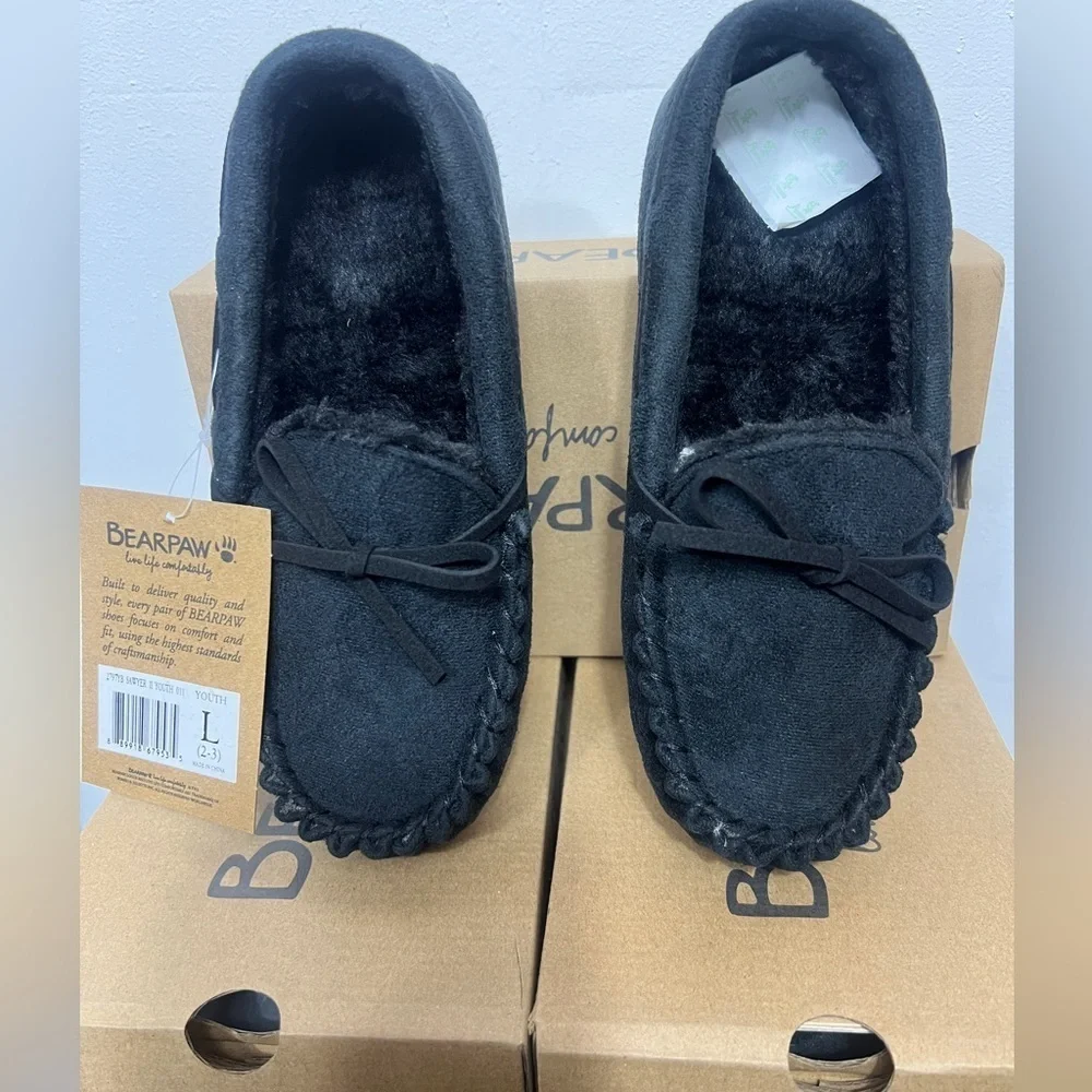 BearPaw Youth L (2-3)Sawyer II Black Slippers